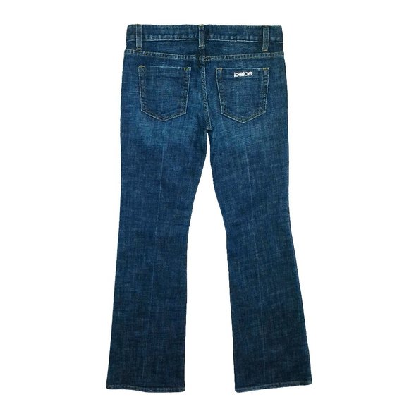 Bebe Dark Denim Twill LowRise Boot Jeans Rhinestone Buttons + Pocket Pin 29W/31L - Picture 9 of 14